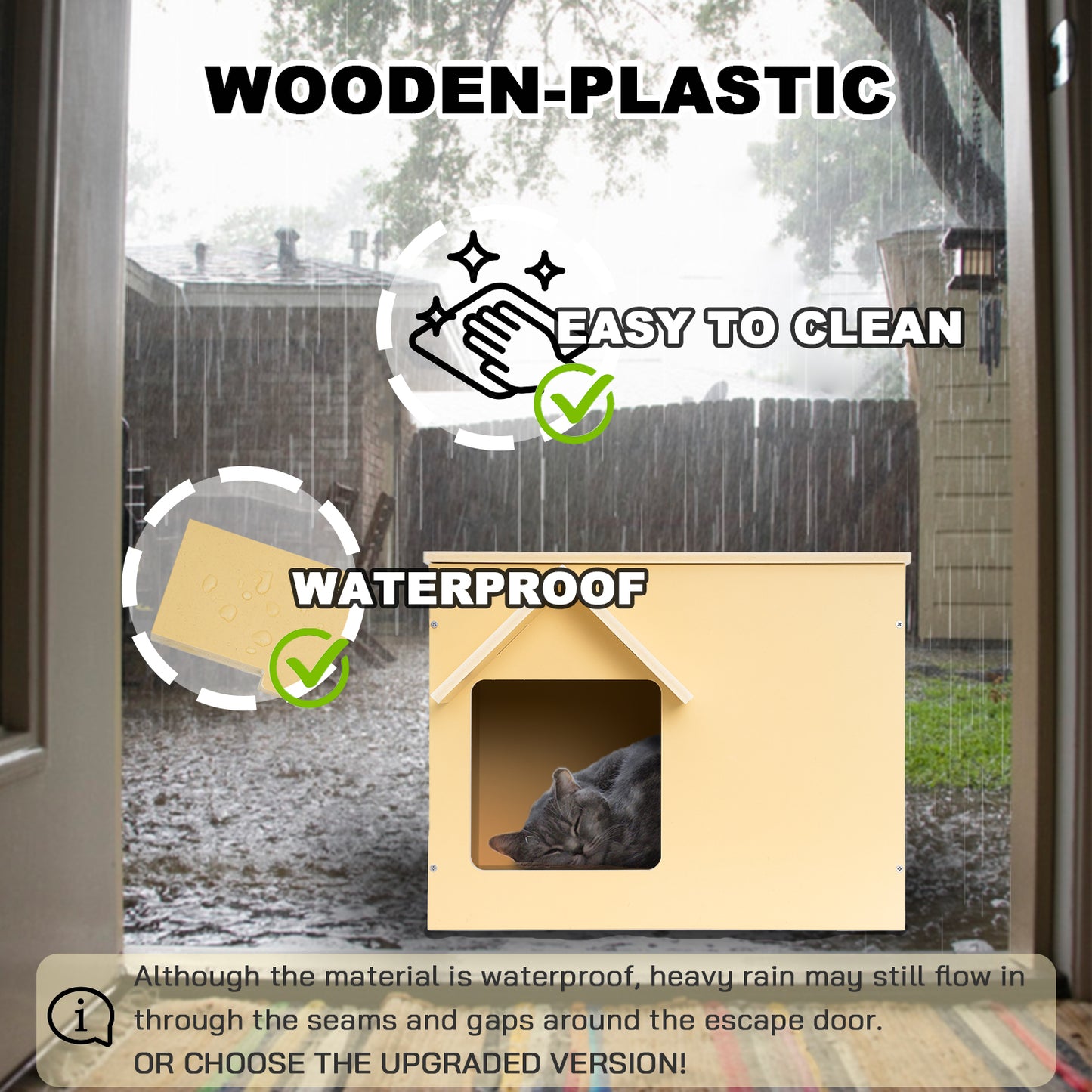 Casas para gatos al aire libre Refugio para gatos callejeros Condominio de madera para gatos callejeros Exterior Resistente al agua y aislado con puerta de escape (un gato)