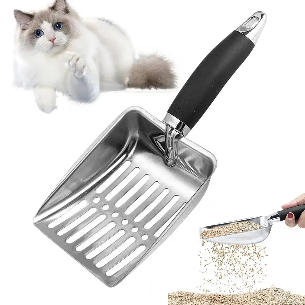 Cat Clean Feces Supplies Stainless steel shovel Cat Litter Scoop Reduces Dust Metal Long Handle Scoop Pet Cleanning Tools