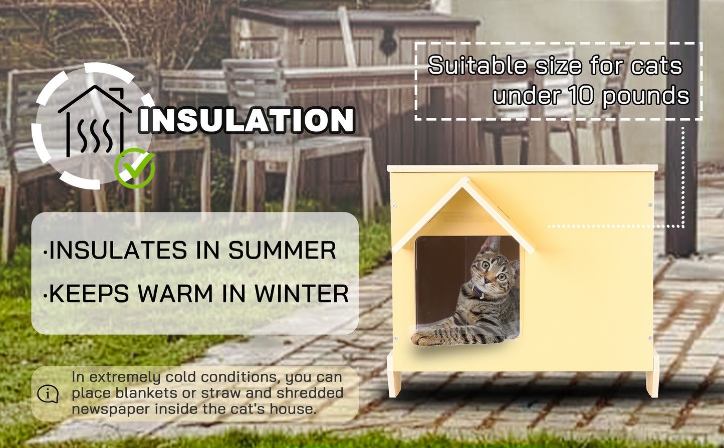 Casas para gatos al aire libre Refugio para gatos callejeros Condominio de madera para gatos callejeros Exterior Resistente al agua y aislado con puerta de escape (mejora para un gato)