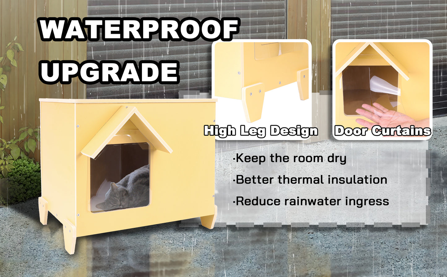 Casas para gatos al aire libre Refugio para gatos callejeros Condominio de madera para gatos callejeros Exterior Resistente al agua y aislado con puerta de escape (mejora para un gato)