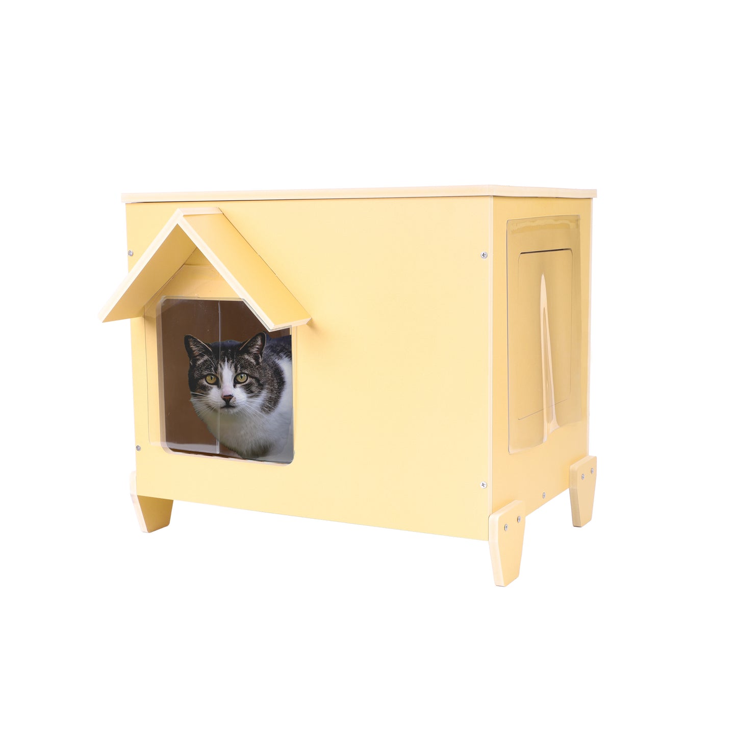 Outdoor Cat Houses Feral Cat Shelter Wooden Stray Cat Condo Outside Sturdy Waterproof and Insulated with Escape Door (one cat upgrate)