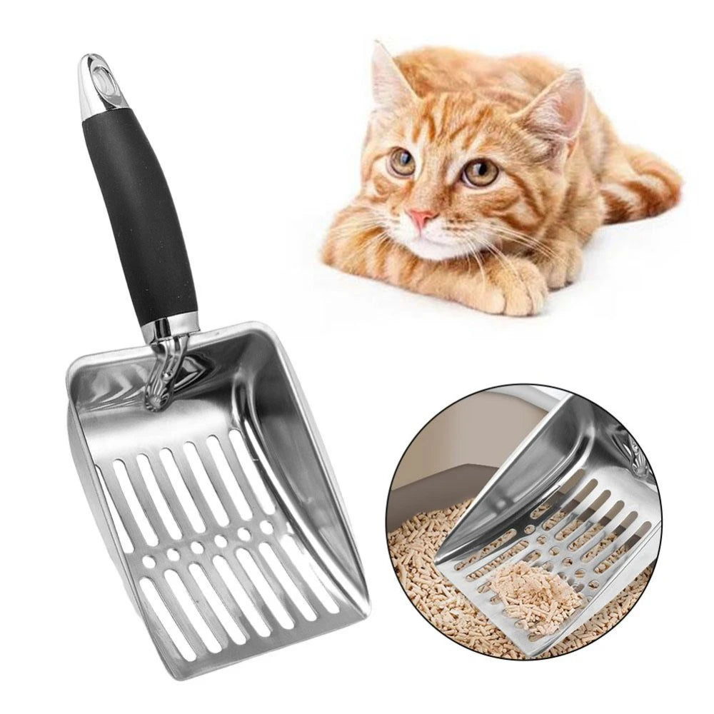 Cat Clean Feces Supplies Stainless steel shovel Cat Litter Scoop Reduces Dust Metal Long Handle Scoop Pet Cleanning Tools