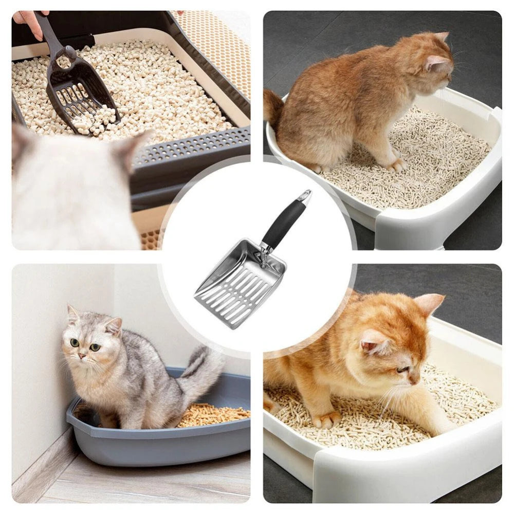 Cat Clean Feces Supplies Stainless steel shovel Cat Litter Scoop Reduces Dust Metal Long Handle Scoop Pet Cleanning Tools