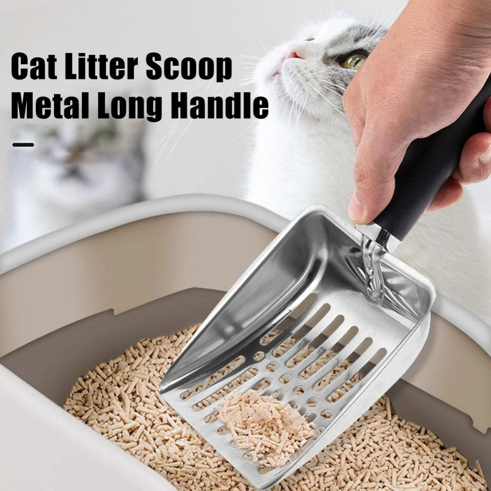 Cat Clean Feces Supplies Stainless steel shovel Cat Litter Scoop Reduces Dust Metal Long Handle Scoop Pet Cleanning Tools