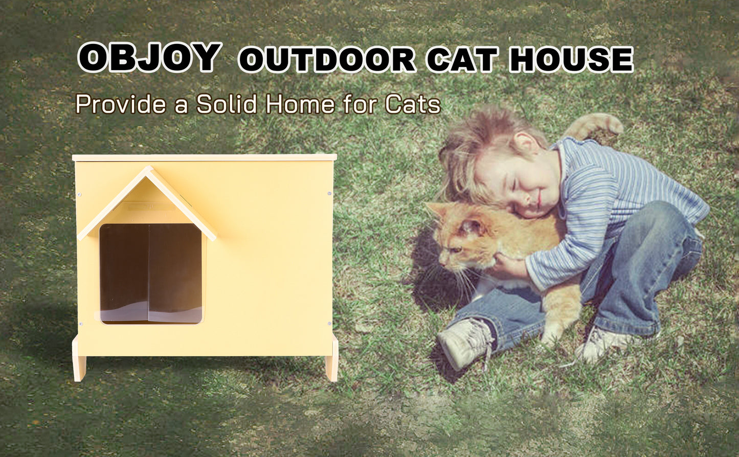 Outdoor Cat Houses Feral Cat Shelter Wooden Stray Cat Condo Outside Sturdy Waterproof and Insulated with Escape Door (one cat upgrate)